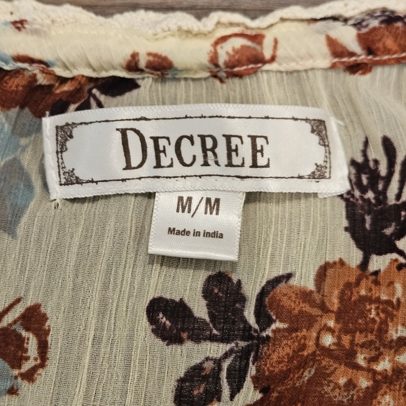 Decree Women Medium Boho Floral Peasant Cottagecore Sheer Long Sleeve Blouse - Picture 4 of 10